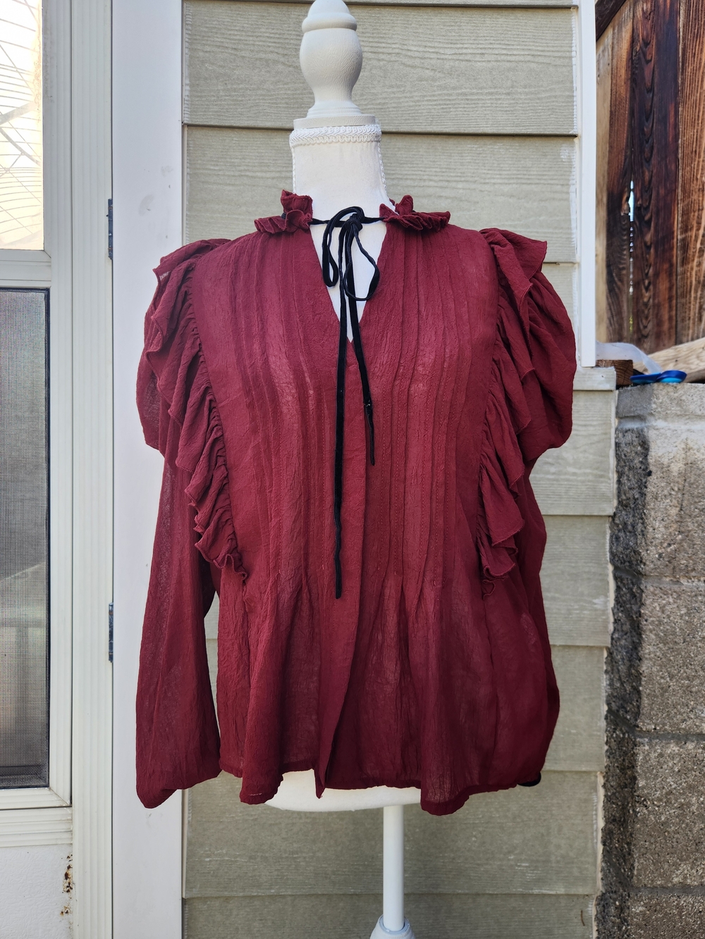 Zara Ruffle Tie-Neck Blouse - Deep Wine